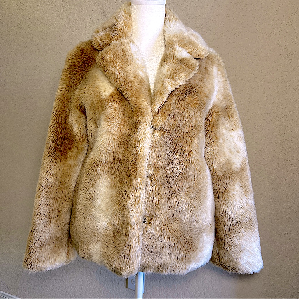 Tan  Cream Japanese Brand Sweet Degrees Vintage Faux Fur Coat